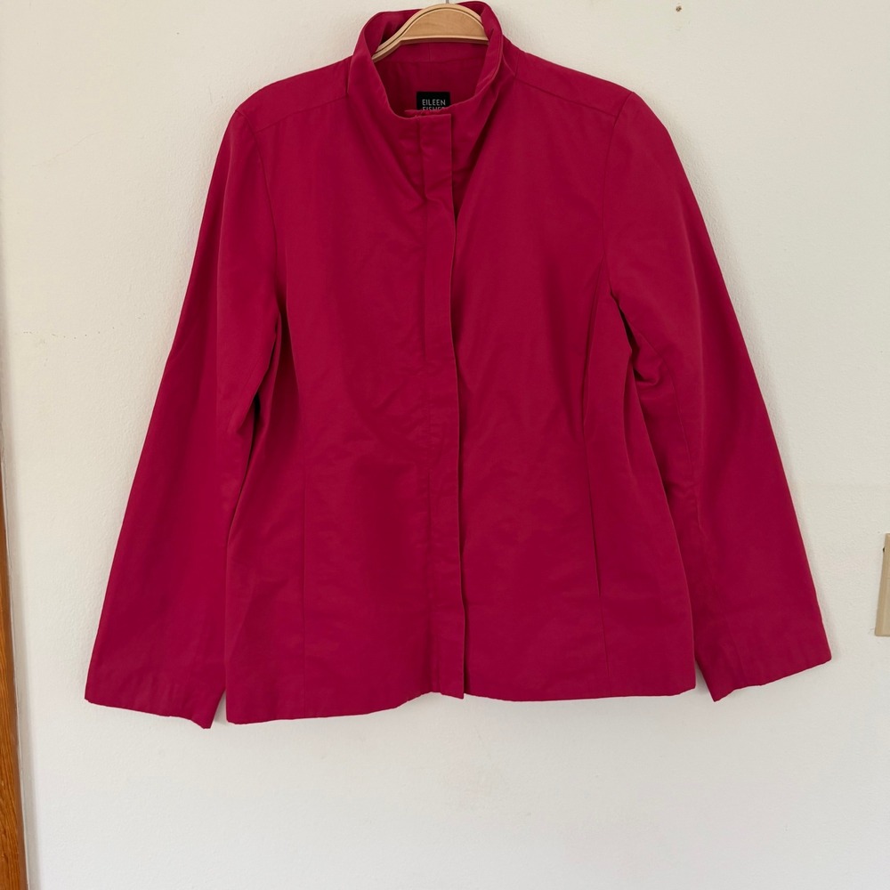 Eileen Fisher Fuchsia Pink Mock Neck Zip Front Italian Fabric Jacket Small